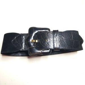 Patricia Green Details Vintage Leather Suede Black Wide Statement Belt S